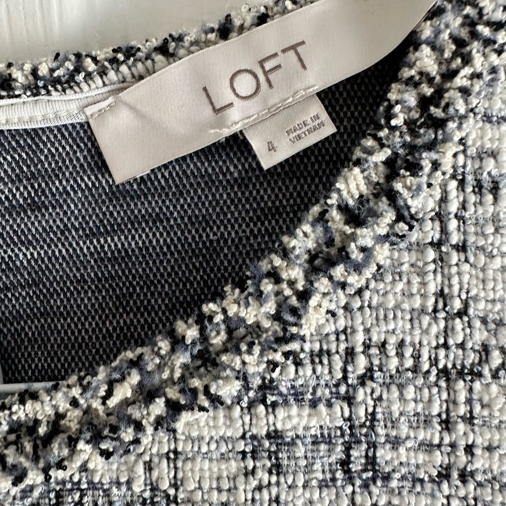 LOFT Black White Tweed Shift Dress | Parisian Chic Mini | Textured Bouclé Style - Picture 7 of 9